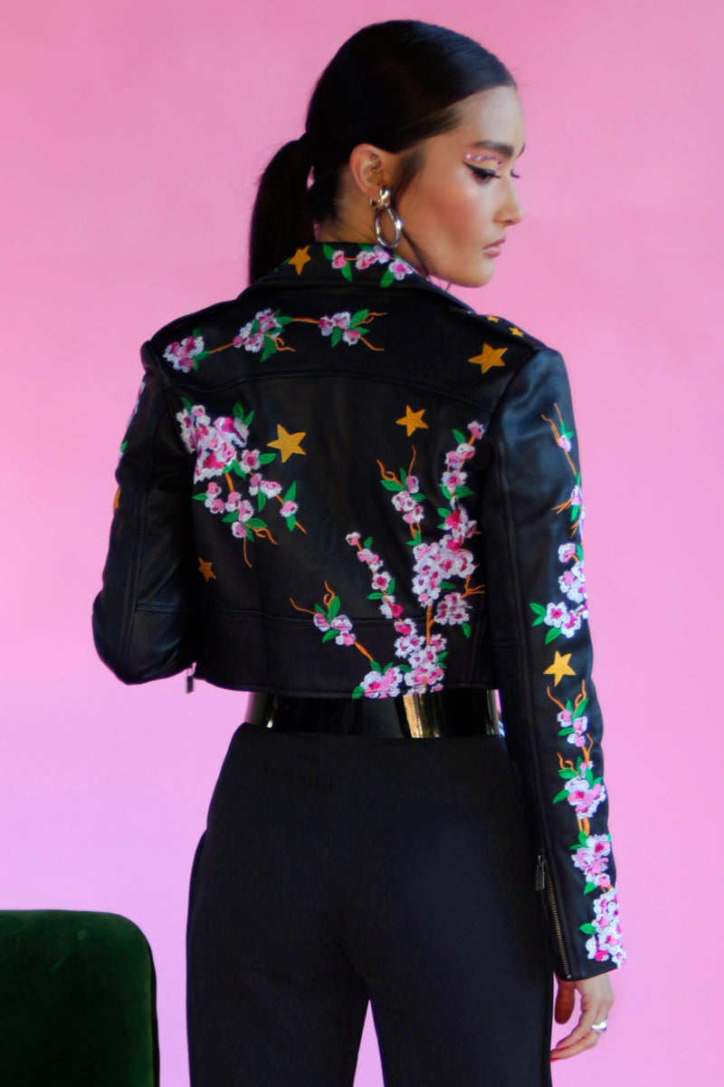 Noir Blossom Moto Leather Jacket by Zoraide Polidori