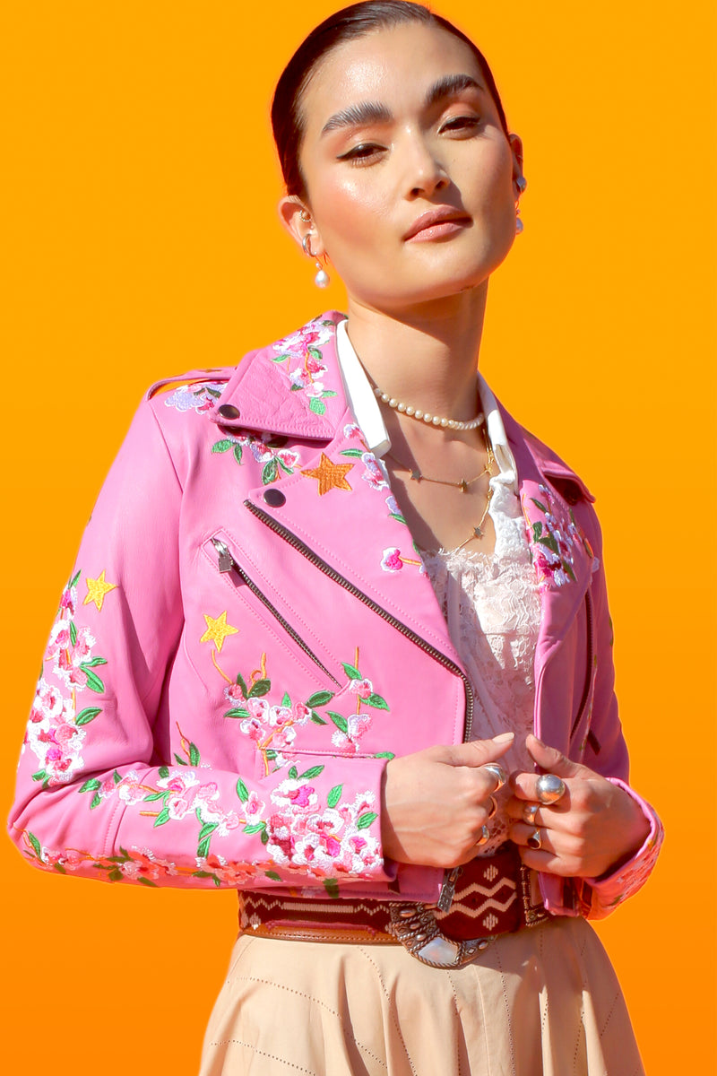 Rose Blossom Moto Leather Jacket by Zoraide Polidori